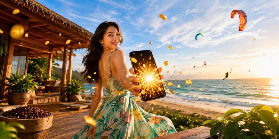 Người chơi VIP sử dụng điện thoại tại Mũi Né, thưởng thức cà phê