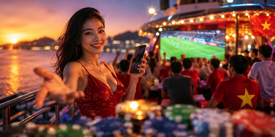 Người hâm mộ xem kèo bóng đá tại bãi biển Phú Quốc với điện thoại trên tay